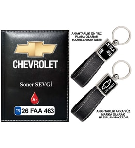 Plakanıza Özel Chevrolet Logolu Siyah Ruhsat Kabı ve Anahtarlık