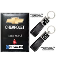 Plakanıza Özel Chevrolet Logolu Siyah Ruhsat Kabı ve Anahtarlık