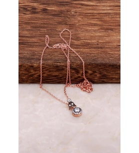 Elmas Montürlü Rose Gümüş Kolye 6524 (Rose-Beyaz)
