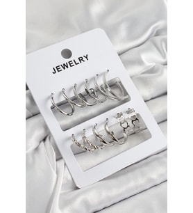 Pirinç Karışık Halka Model Gümüş Renk 6 Çift Kadın Küpe Set - TJ-BKP10877