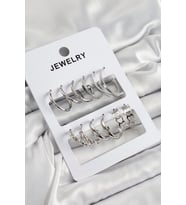 Pirinç Karışık Halka Model Gümüş Renk 6 Çift Kadın Küpe Set - TJ-BKP10877