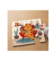 Telefonda Turuncu Kedi Tasarımlı 24 Parça Ahşap Çocuk Puzzle