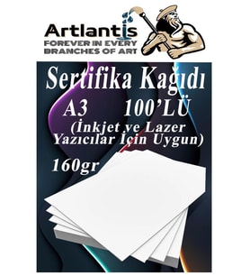 A3 Sertifika Kağıdı Kalın 100 Adet Gramajlı Fotokopi Kağıdı 160 gr Tüm Yazıcılara Uyumlu 29.7x42 cm Kalın Baskı Kağıdı (Beyaz)
