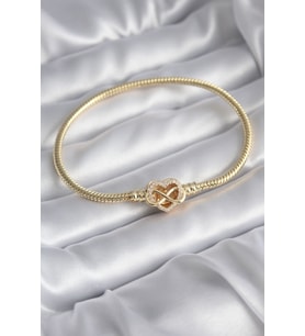 Pirinç Gold Renk Zirkon Taşlı Kalp Sonsuzluk Model Charm Kadın Bileklik - TJ-BB5797