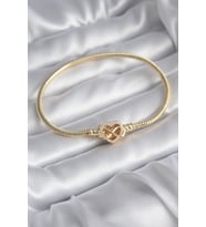 Pirinç Gold Renk Zirkon Taşlı Kalp Sonsuzluk Model Charm Kadın Bileklik - TJ-BB5797