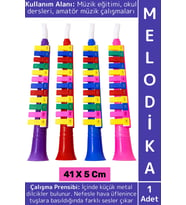 Eğitici Çocuk Müzik Nota Öğrenimi Eğlenceli Üflemeli Tuşlu Çalgı Renkli Plastik Melodika 41 X 5 Cm