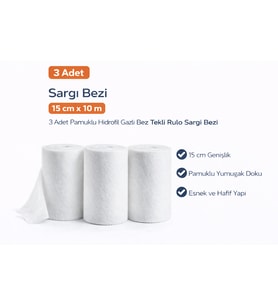 Northcity Sargı Bezi 15 cm x 10 m 3 Adet Pamuklu Hidrofil Gazlı Bez Rulo Sargı Bezi Seti