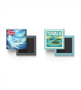 Buzdolap Magnetleri - Tuvalu Bayrağı ve Funafuti Posta Pulu Tema - 2'li Set Magneti
