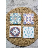 Baskılı Doğal Taş Bardak Altlığı 4'lü Set 10x10x1 Cm