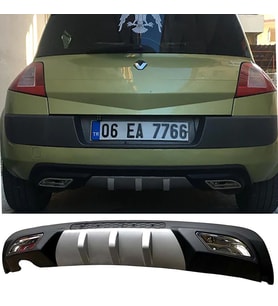 Renault Megane 2 HB Difüzör Difizör Gri + Kare Egzoz Görünüm C Tip