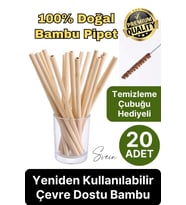 Özel Üretim Bambu 20 Adet Doğal Sağlıklı Yeniden Kullanılabilir Yıkanabilir Çevre Dostu Pipet Kamış