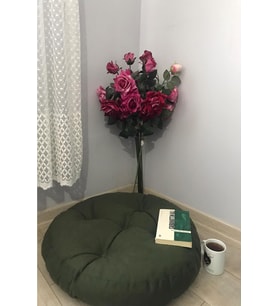Haki Rengi Yuvarlak Mini Yer Pufu, Yer Minderi
