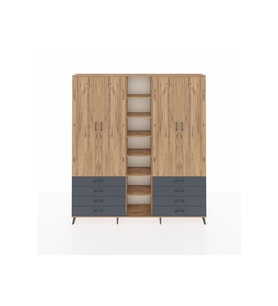 Arges Dolap 10 Raflı 8 Çekmeceli 2 Askılı 220x30x243 Çam-Çam/Antrasit