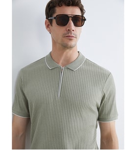 LC WAIKIKI Haki Polo Yaka Çizgili Erkek Tişört