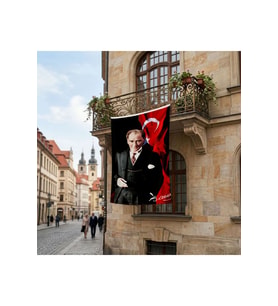 Atatürk ve Atatürk İmzalı Türk Bayrağı Poster Bayrak Premium Raşel Kumaş ATA51