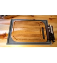 F&S WoodArt Meşe ağacı - doğal ahşap baharat hazneli - Steak Et sunum doğrama tahtası