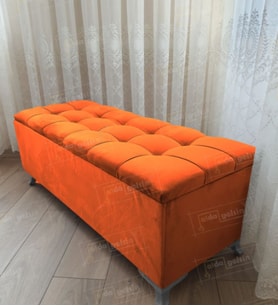 Çizgi Kapitoneli Sandıklı Puf 90 cm Gümüş Ayak (Turuncu)