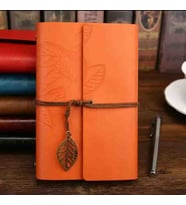Deri Kapaklı Bağcıklı Defter – Retro Vintage Tarz, Eskitme Sayfalar, Yaprak Desenli, Çizgisiz Spiralli Günlük, Hatıra, Not, Anı Ajanda Defteri Zarif Hediyelik