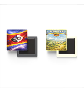 Buzdolap Magnetleri - Esvatini Bayrağı ve Mbabane Retro Tema - 2'li Set Magneti
