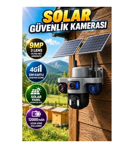 Solar Arıcı Güvenlik Kamerası 9MP 3 Lens 4G SIM Kartlı 12000mAh Gece Görüşlü