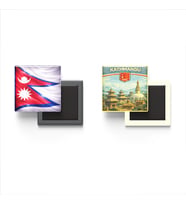 Buzdolap Magnetleri - Nepal Bayrağı ve Katmandu Retro Tema - 2'li Set Magneti