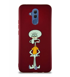 Huawei Mate 20 Lite Soft Premier Kapak Squidward Dokunaç Tasarımlı Silikon Kılıf - Mürdüm (Şeffaf)