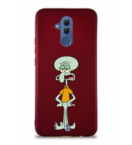 Huawei Mate 20 Lite Soft Premier Kapak Squidward Dokunaç Tasarımlı Silikon Kılıf - Mürdüm (Şeffaf)