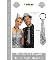 #Kravat Göz Alıcı Sahne Kostüm Aksesuarı Hazır Gümüş Renk Pul Payetli Işıltılı Parti Kravatı 33 cm