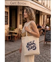 GOOD VIBES Baskılı Bez Çanta, Baskılı Omuz Çantası, Alışveriş