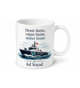 Sahil Güvenlik Komutanlığı Mavi Vatan Bekçisi Gemi Çizimli Kupa Bardak Hediye