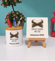 Kuran Kursu Hocası Kalemlik ve Dekoratif Taş Baskı Hediye Seti
