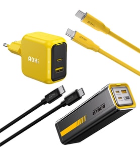 Aohi Magcube 67W 2 Portlu Şarj Adaptörü, 27.600 mAh 240W PD3.1 Powerbank, 140W 1m PD 3.1 480Mbps Süper Hızlı Şarj/Data Kablosu Seti