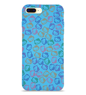 Apple iPhone 8 Plus Uyumlu Lansman Kılıf Hello Kitty Tasarımlı İçi Kadife Kapak-Mavi (Şeffaf)