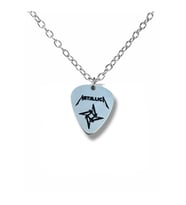 Metallica Rock Grubu Pena Şeklinde Çift Taraflı Rock İşaretli Metal Zincirli Unisex Kolye (Gümüş)