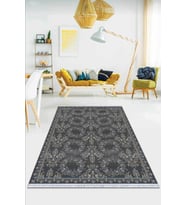 Antrasit Vintage Dokuma Pamuk Taban Kaymaz Kilim KLM338
