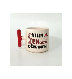 Yılın En Güzel Öğretmeni Baskılı Kırmızı Kulplu T Öğretmenler Günü Kupa