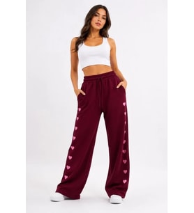 Osy Modal Yumuşak Dokulu Nakışlı Cepli Oversize Bol Paça Eşofman Altı - Bordo