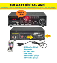 150 WATT SESLENDİRME AMFİ(Bluetooth Usb-Sd Kart-Mp3 Çalar-2 Mikrofon GIRIŞ-12V/220V)