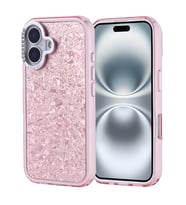 iPhone 16 Kılıf Taşlı Işıltılı Tasarım Kamera Çıkıntılı Kapi Kapak (Pembe)