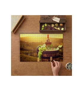 Üzümler - Şarap - Fıçı Tasarımı 240 parça Ahşap Puzzle Ahşap Kutuda MP01385