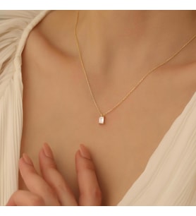 925 Ayar Gümüş Kristal Taşlı Baget Kolye - 7mm