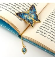 Yıldızlı Gece Tonları Kelebek Altın Rengi Metal Kitap Ayracı Zincirli AY006