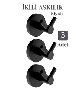 Siyah 3’lü Set Vidalı Paslanmaz Metal Duvar Askısı