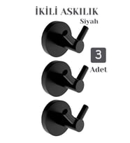 Siyah 3’lü Set Vidalı Paslanmaz Metal Duvar Askısı