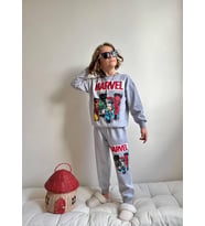 Cg Kids Marvel Figür Baskılı Eşofman Takımı 2 Iplik Erkek Çocuk Alt Üst Takım Sırt Baskı Detay (Gri)