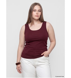 LCW Curve Bordo Büyük Beden U Yaka Kadın Atlet