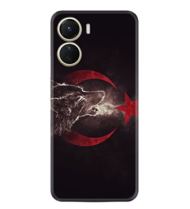 Vivo Y16 Kılıf Resimli Desenli Baskılı Silikon Kurt ve Ay Yıldız 1403
