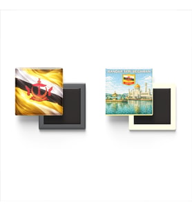 Buzdolap Magnetleri - Brunei Bayrağı ve Bandar Seri Begavan Retro Tema - 2'li Set Magneti