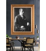 Altın Varaklı Çerçeveli Paspartulu Atatürk Tablo TR1433 (Gold)