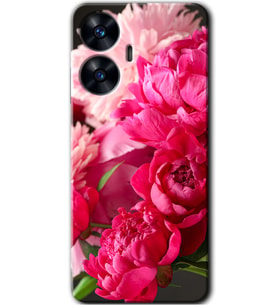Realme C55 Kılıf HD Desen Baskılı Kılıf - Kırmızı Beyaz Gül